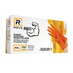 RMove 1Conf. da 100pz 8.5gr da Lavoro - Guanti Nitrile Arancione Senza Polvere Full Grip