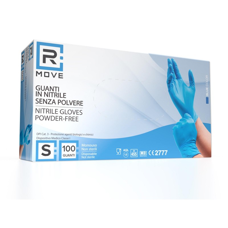 Guanti Nitrile Blu uso Medico Senza Polvere - 1Conf. da 100pz