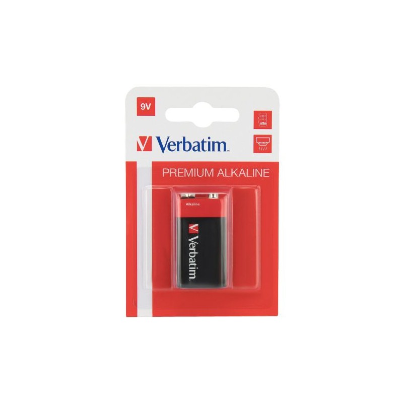 VERBATIM ALKALINE BATTERY 9V 1 PACK (HANGCARD) 49924