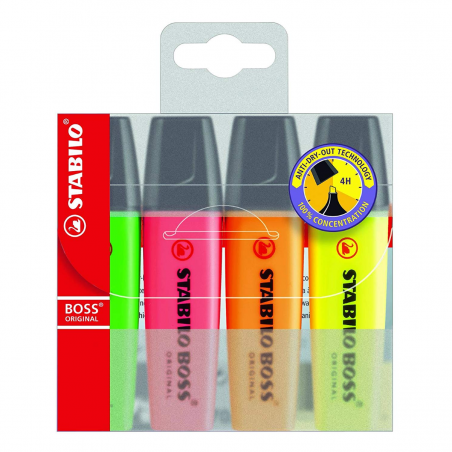 EVIDENZIATORI STABILO BOSS CONFEZIONE 4 PZ COLORI ASSORTITI FLUORESCENTI 70/4