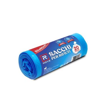 1 Rotolo da 20 Sacchi Rifiuti 50x60cm Blu RMOVE