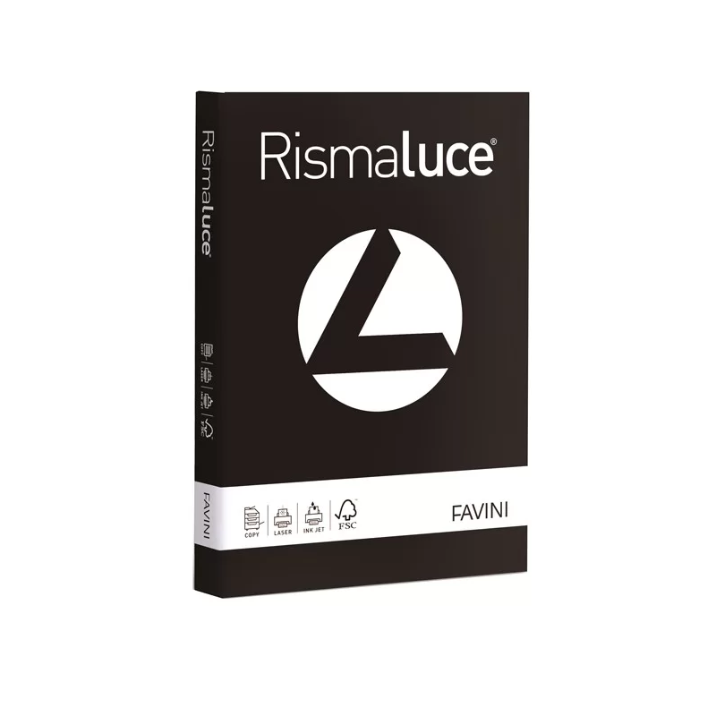 Favini Rismaluce A4 – Cartoncino Colorato Nero 200 g/m², Risma da 125 Fogli
