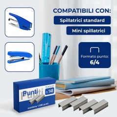 10 Confezioni da 1000 Punti Metallici Graffette 6/4 per Cucitrici