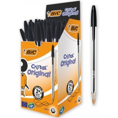 BIC Cristal Original, Penne Nere a Sfera, Punta Media, 1 mm, Confezione 50 Penne, Fornitura per Cancelleria Scuola e Ufficio