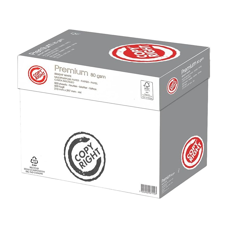 Carta A4 80gr Premium 5 Risme 2500 Fogli – Alta Qualità per Stampanti Laser e Inkjet