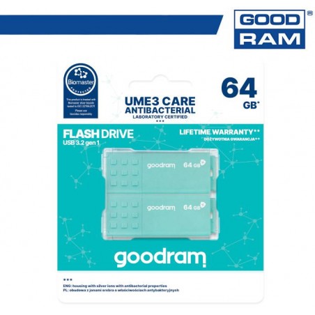 GoodRAM Pendrive 64GB UME3 - ANTIBATTERICA - USB3.0 - 2-pack - UME3-0640CRR11-2P