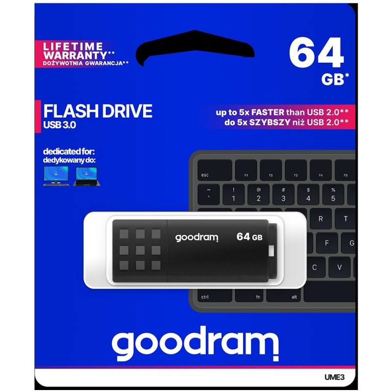 GoodRAM Pendrive 64GB BLACK USB 3.0 - retail blister - UME3-0640K0R11