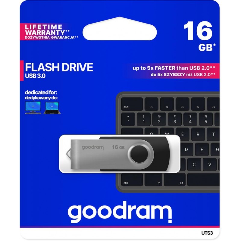GoodRAM Pendrive 16GB UTS3 BLACK USB 3.0 - retail blister - UTS3-0160K0R11