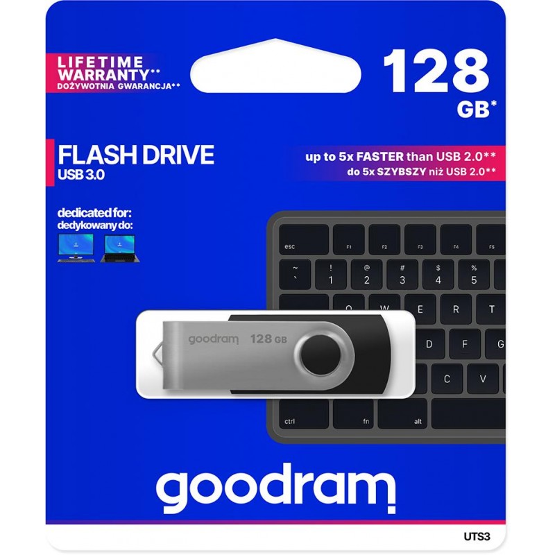 GoodRAM Pendrive 128GB UTS3 BLACK USB 3.0 - retail blister - UTS3-1280K0R11